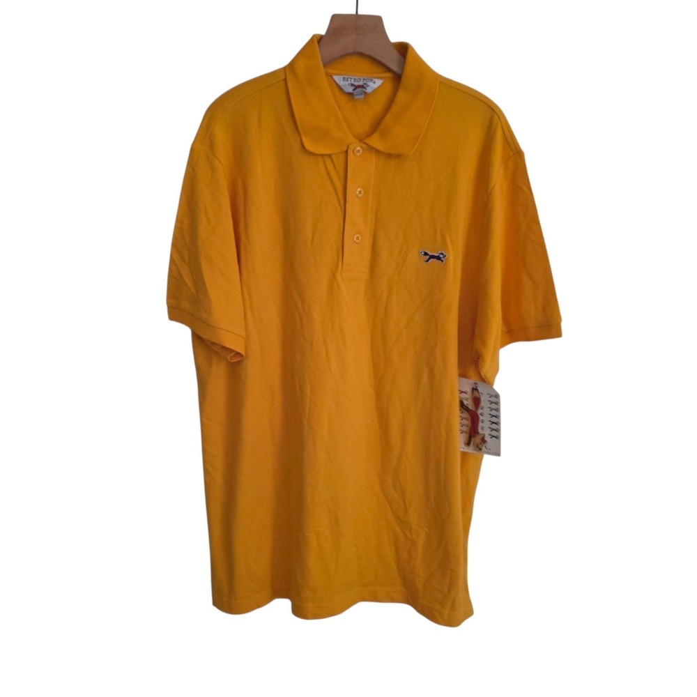 Vintage Retro Fox Polo Shirt Yellow Pique Cotton Short Sleeve Mens 3XL NEW NWT